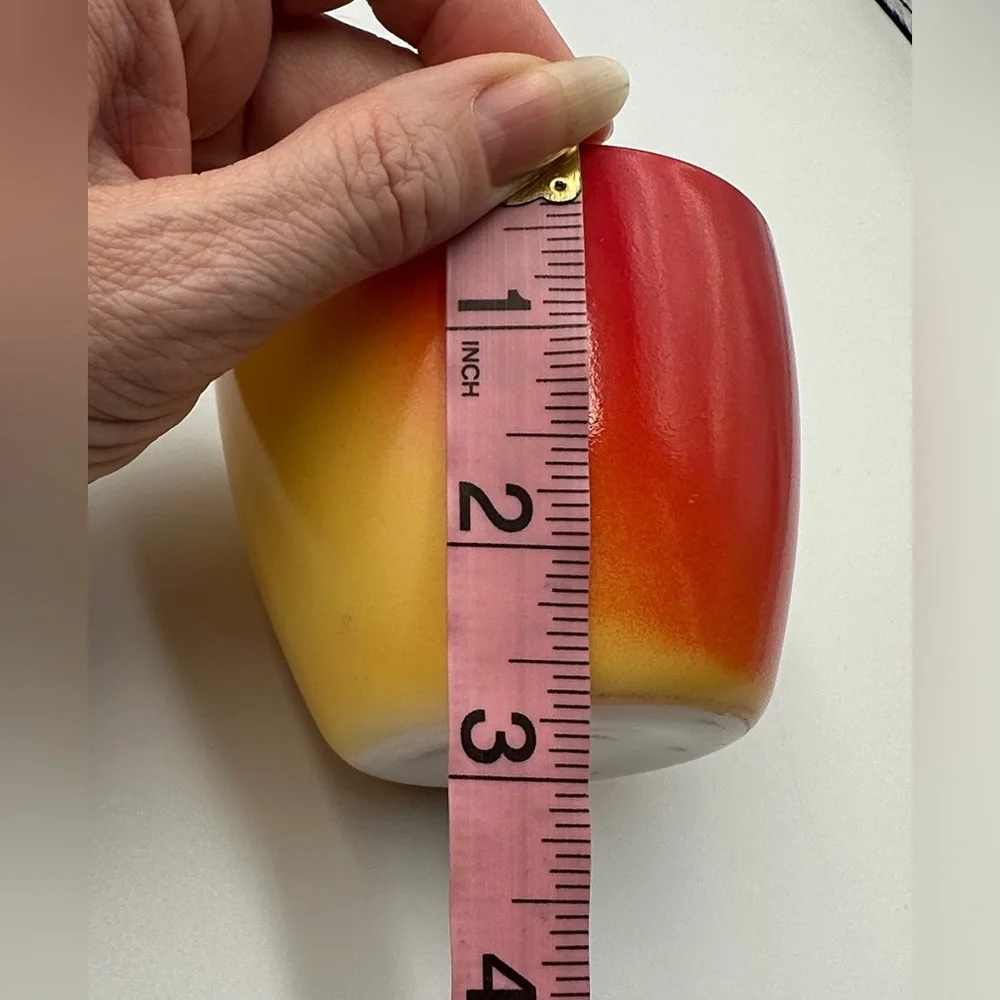 Vtg Hazel Atlas Red & Yellow Milk Glass Apple  Jam Jelly Jar Sugar Bowl W/  Lid